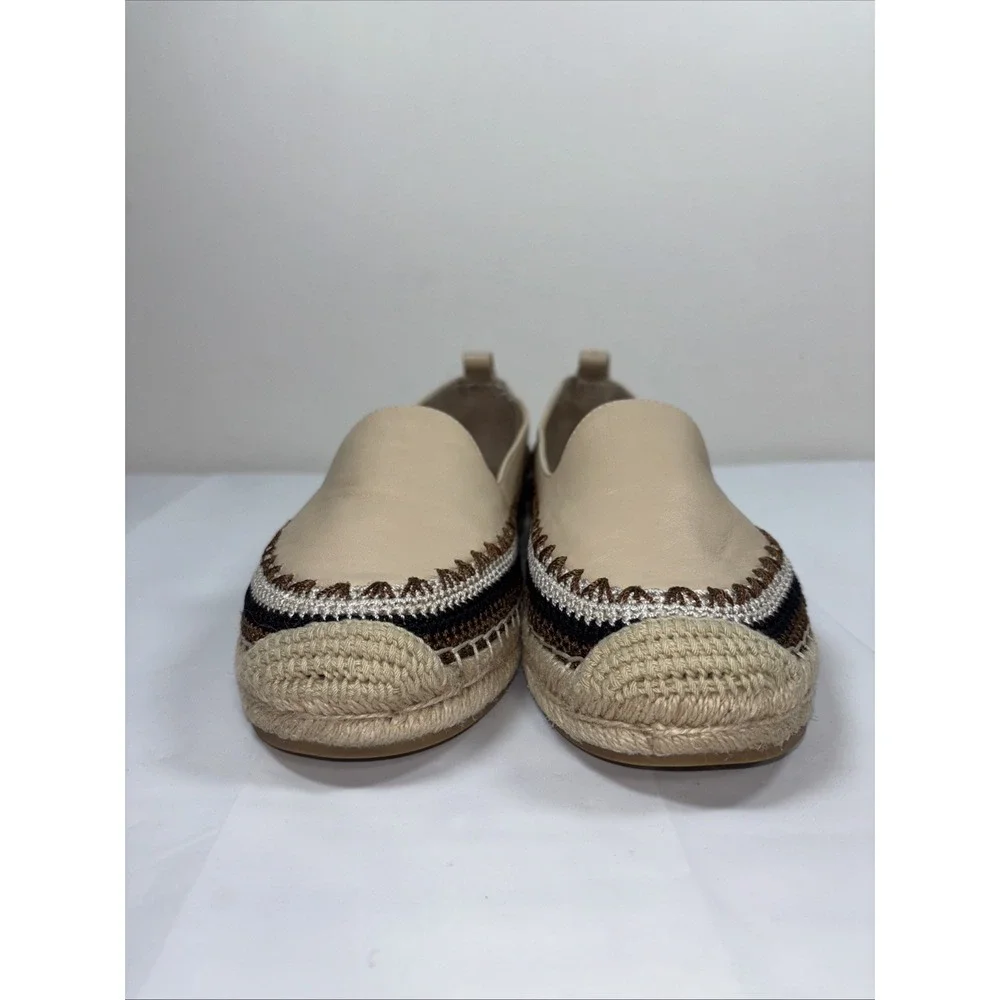 Chico's Giada Deco Womens 10M Espadrille Flats Nude Crochet Slip On Coastal Chic